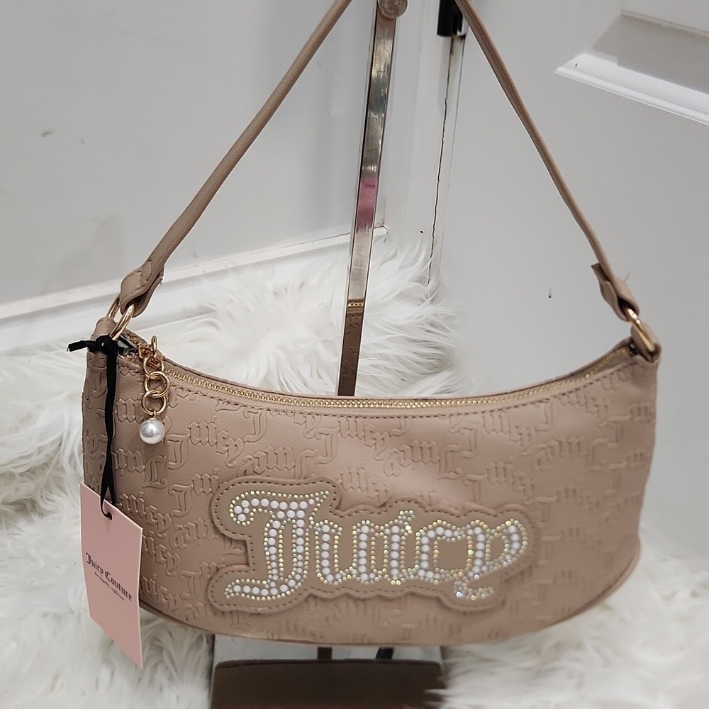 🤎▪️Juicy Couture🔹️▪️Brown Cafe Emboss  String Of Pearls Shoulder Bag